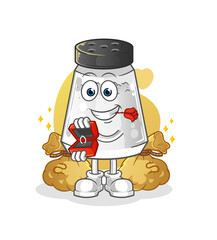 salt shaker propose with ring. cartoon mascot vector