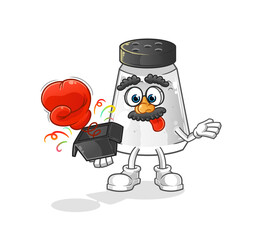 salt shaker prank glove in the box. cartoon mascot