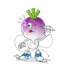 turnip head cartoon with paper plane character. cartoon vector