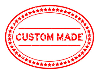 Grunge red custom made word oval rubber seal stamp on white background