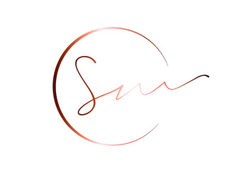 SM monogram logo.Calligraphic signature icon.Letter s and letter m.Lettering sign isolated on light fund.Wedding, fashion, beauty alphabet initials.Elegant, handwritten, luxury style.Circle frame.
