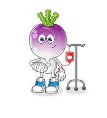 turnip head cartoon sick in IV illustration. character vector