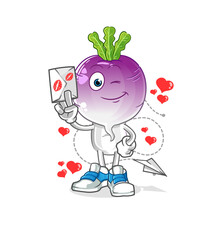 turnip head cartoon hold love letter illustration. character vector