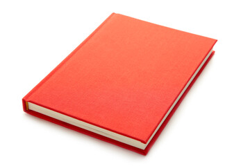 Red notebook isolated on white background. Top view
