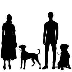 people with dogs silhouette ,on white background, vector