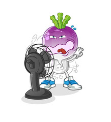 turnip head cartoon in front of the fan character. cartoon vector