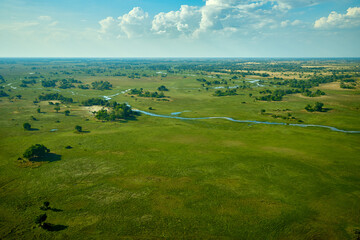 Aerial view of Okavango delta landscape. Botswana, Africa.