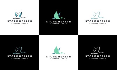 stork, ibis, crane health simple elegant logo design template collection