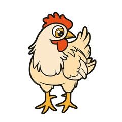 Cute cartoon hen color variation for coloring page on white background