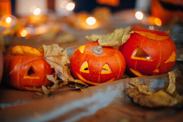 pumpkins, houses, lights, witch hats, cobwebs, spiders for halloween decorations