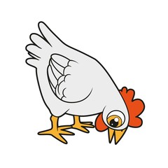 Cute cartoon hen pecks grains color variation for coloring page on white background