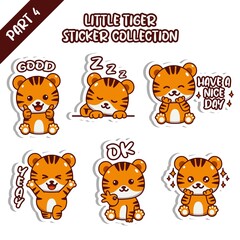 Set of cute little tiger sticker collection good sleep have a nice day yeay OK emoticon