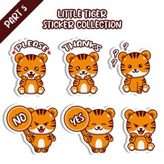 Set of cute little tiger sticker collection please thanks confuse no yes roar emoticon