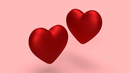 3d render, two red hearts on a pink background in the air background for Valentine's Day