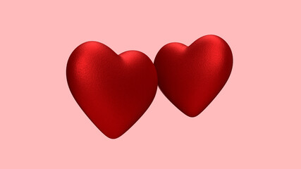 3d render, two red hearts on a pink background in the air background for Valentine's Day more and less heart
