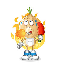 garlic head cartoon eat hot chilie mascot. cartoon vector
