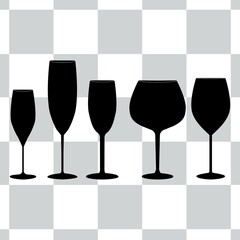 wine glass vector icon illustration isolated with black and white style, glass silhouette icon