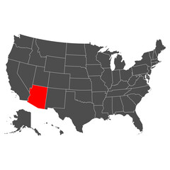 Vector map of Arizona. High detailed illustration. Country of the United States of America. Flat style. Vector