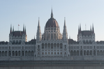 Fototapeta na wymiar Hungarian parliament building in haze from across Danube river, Budapest, Hungary