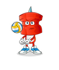 push pin head cartoon play volleyball mascot. cartoon vector