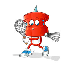 push pin head cartoon playing badminton illustration. character vector