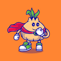 cute onion superhero illustration suitable for mascot sticker and t-shirt design