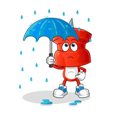 push pin head cartoon holding an umbrella illustration. character vector