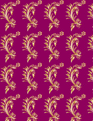 Pattern vector of decorative golden flowers on solid pink color