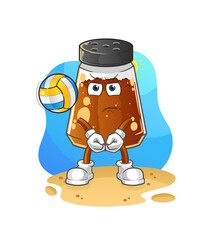 pepper powder play volleyball mascot. cartoon vector