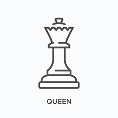 Queen flat line icon. Vector outline illustration of chess figure. Black thin linear pictogram for chessman piece