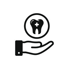 Tooth on hand. Dental care icon design isolated. Vector illustration