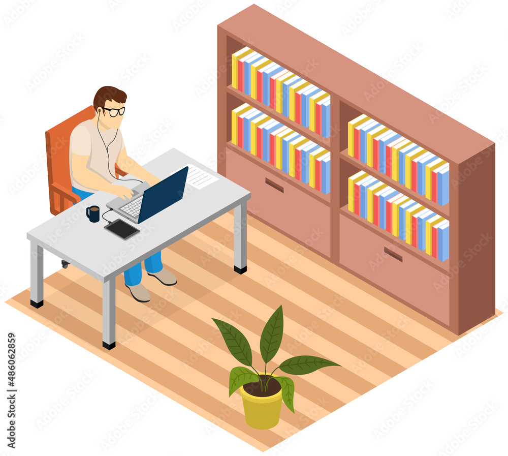 Aufkleber office workplace. business man professional working with laptop and documents on table. employee wor