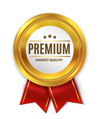 Premium product medal. Golden label. Highest quality sign