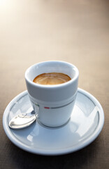 morning espresso coffee in a small ceramic cup. coffee concept. isolated background