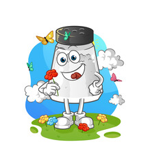 salt shaker pick flowers in spring. character vector