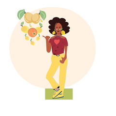 Woman choosing between healthy and unhealthy food concept flat vector illustration. Fastfood vs balanced menu comparison isolated clipart. Female cartoon character dieting and healthy eating.