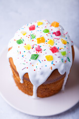 Easter cake with candied fruits. Traditional Easter baking. Easter holiday. Close-up.