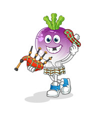 turnip head cartoon scottish with bagpipes vector. cartoon character