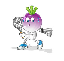 turnip head cartoon playing badminton illustration. character vector