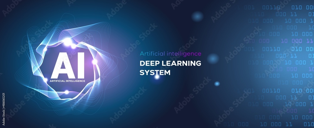 Fototapete artificial intelligence landing page. website template for ai machine deep learning technology conce