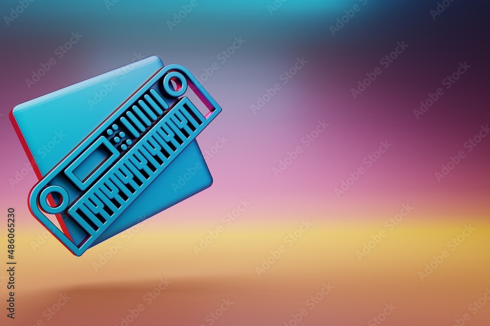 Poster Long Synthesizer icon. Beautiful Blue Long Synthesizer symbol icons on multicolor bright background. 3d rendering illustration. Background pattern for design.