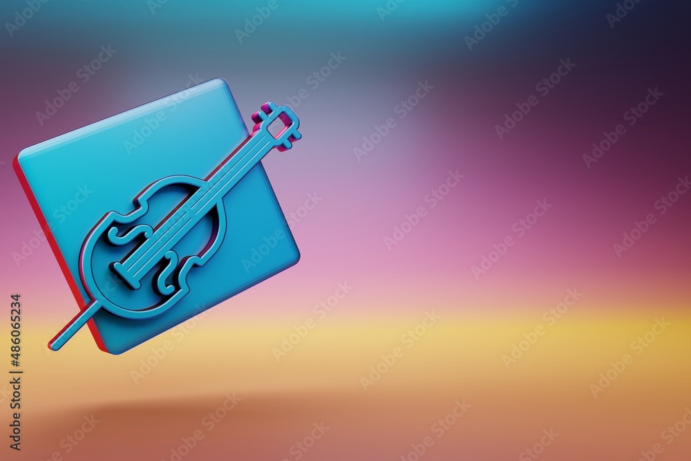 Poster inclined cello icon. beautiful blue inclined cello symbol icons on multicolor bright background. 3d 