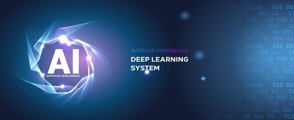 artificial Intelligence landing page. Website template for ai machine deep learning technology concept. - 486065201