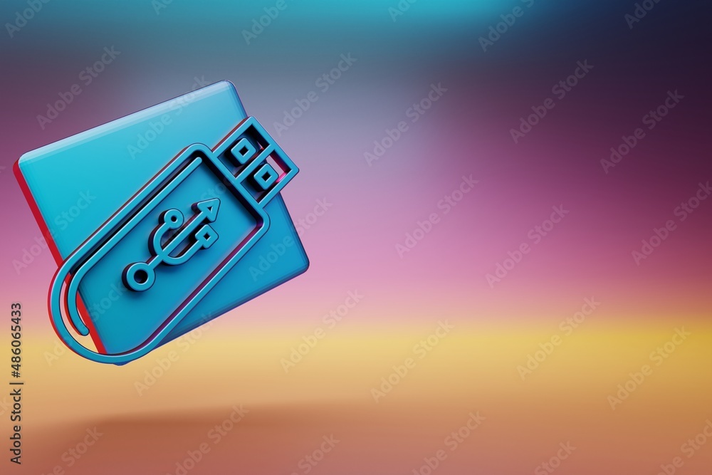 Poster Pendrive Device icon. Beautiful Blue Pendrive Device symbol icons on multicolor bright background. 3d rendering illustration. Background pattern for design.