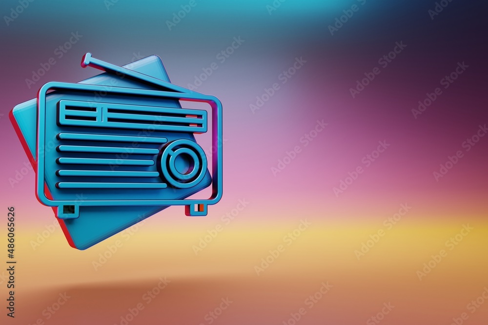 Poster old radio with short antenna icon. beautiful blue old radio with short antenna symbol icons on multi
