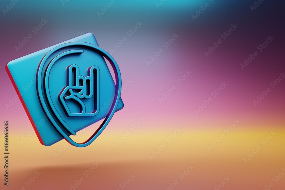 Poster guitar plectrum with hand icon. beautiful blue guitar plectrum with hand symbol icons on multicolor 