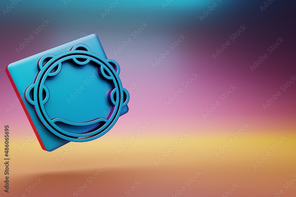 Poster big tambourine icon. beautiful blue big tambourine symbol icons on multicolor bright background. 3d 