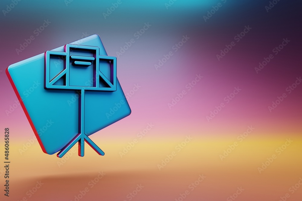 Poster music stand icon. beautiful blue music stand symbol icons on multicolor bright background. 3d render