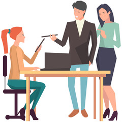 Businesspeople have project strategy planning meeting. Teamwork with business plan, creating new creative project. Meeting to discuss starting business. Colleagues discussing work in entrepreneurship