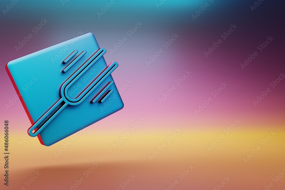 Aufkleber Tuning Fork Vibrating icon. Beautiful Blue Tuning Fork Vibrating symbol icons on multicolor bright background. 3d rendering illustration. Background pattern for design.
